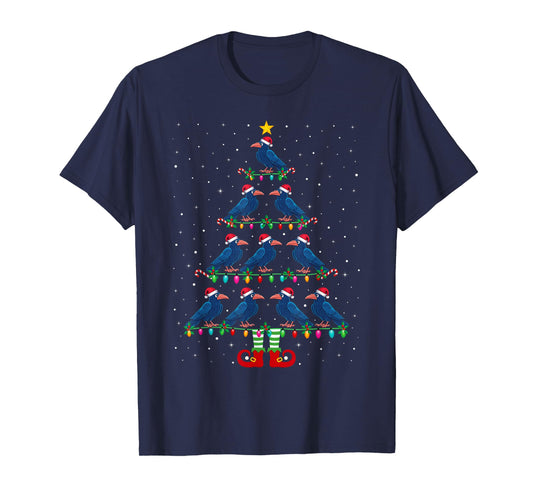 Christmas Tree Lights Santa Hat ELF Crow Xmas Tree T-Shirt