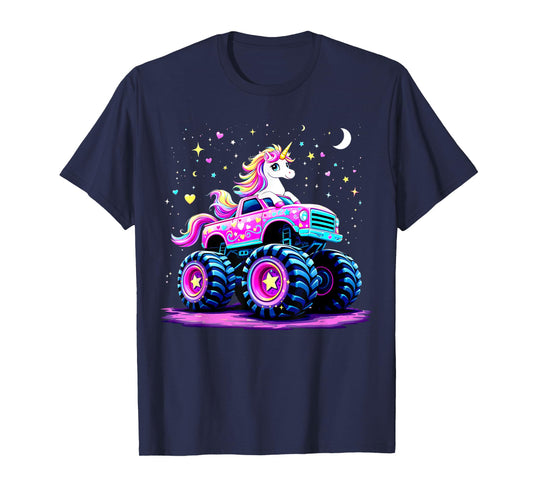 Funny Cute Unicorn Riding A Pink Monster Truck T-Shirt