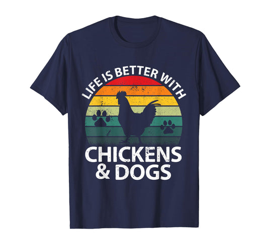 Life Is Better With Chickens & Dogs Women Girls Farmer T-Shirt