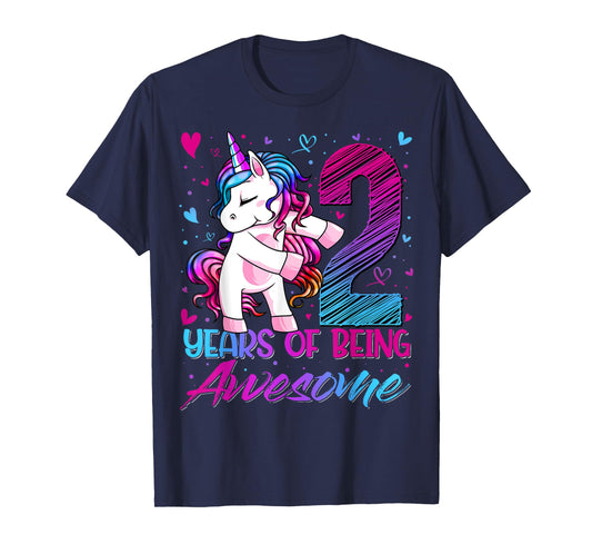 2 Year Old Gifts Unicorn Flossing 2nd Birthday Girl Party T-Shirt