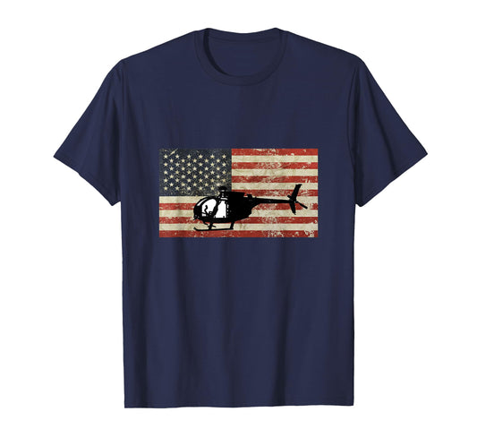 American USA Flag Little Bird Helicopter Pilot Army Military Women Kids Men T-Shirt