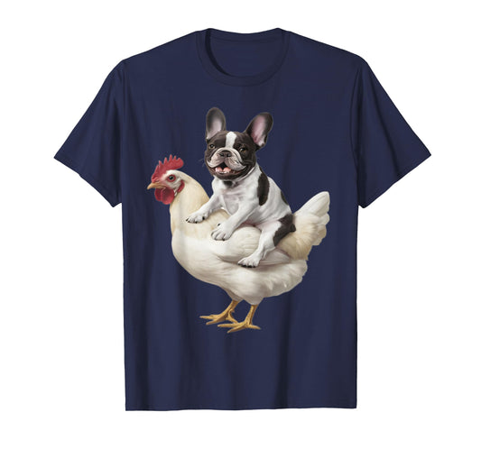 Dog on a Chicken Lover Funny French Bulldog Riding Chicken T-Shirt