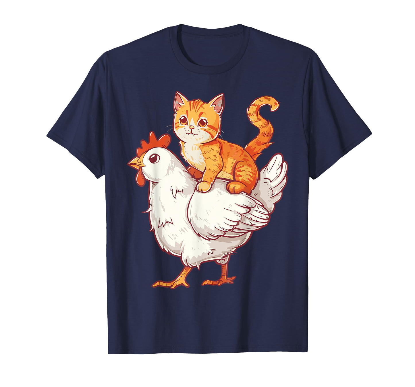 Cat Riding Chicken T-Shirt for Men Women Kids