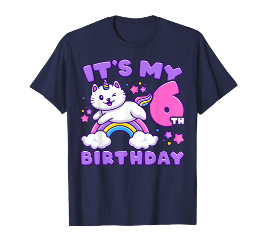 Birthday girl 6 years old, cat, unicorn, 6th birthday T-Shirt
