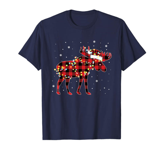 Moose Christmas Red Plaid Buffalo Pajama Matching T-Shirt