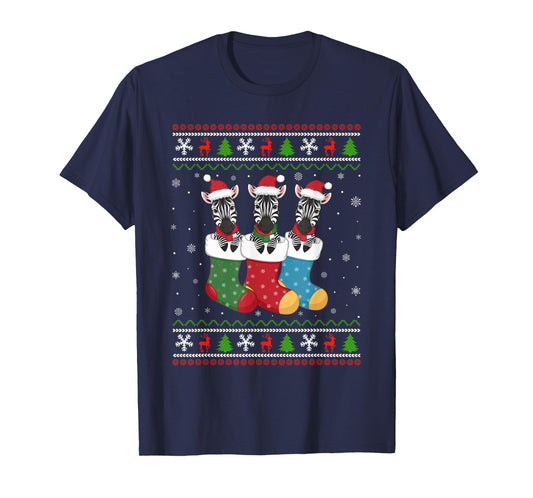 Ugly Xmas Sweater Zebra In Christmas Socks T-Shirt