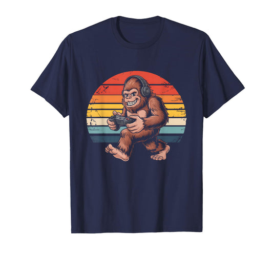 Retro Bigfoot Gamer Playing Console Video Games Sasquatch T-Shirt