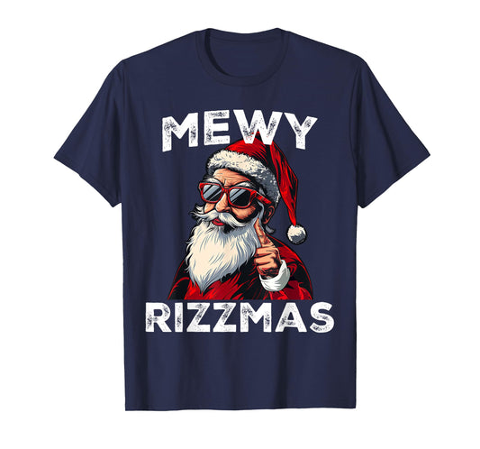 Mewy Rizzmas Funny Santa Mewing Joke Rizz Mens Christmas T-Shirt