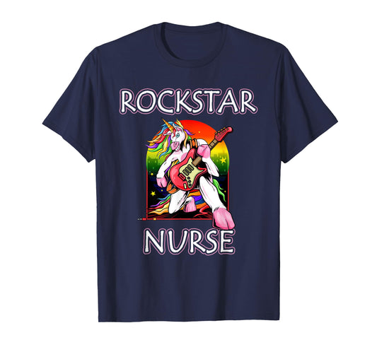 Unicorn Nurse Rockstar Rock Guitar Music Band Nursing T-Shirt