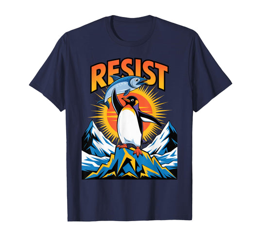 Penguins Protest Against Tariffs Funny Penguin Tariff T-Shirt
