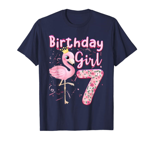 7th Birthday Girls Flamingo 7 Years Old Tropical Flamingo T-Shirt