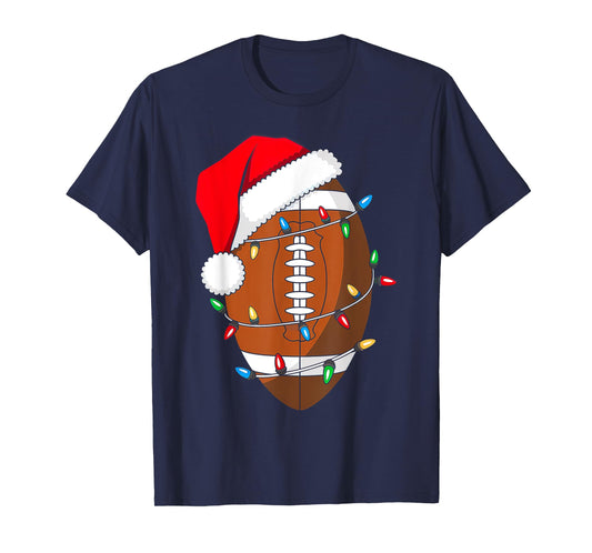 Christmas Football Santa Hat Sport Lover Funny Xmas Pajamas T-Shirt