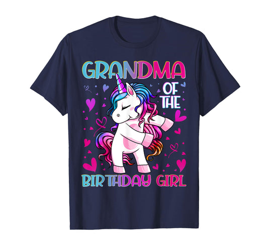 Grandma of the Birthday Girl Flossing Unicorn Grandmother T-Shirt