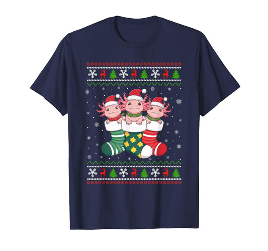 Ugly Xmas Sweater Axolotl In Christmas Socks T-Shirt