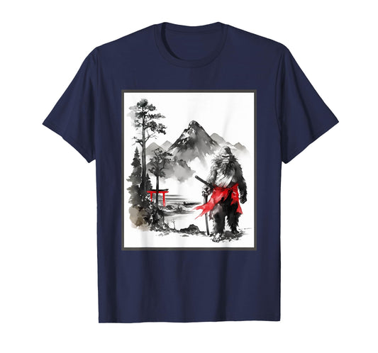Bigfoot Samurai Japanese Vintage Painting Sumi-E Sasquatch T-Shirt