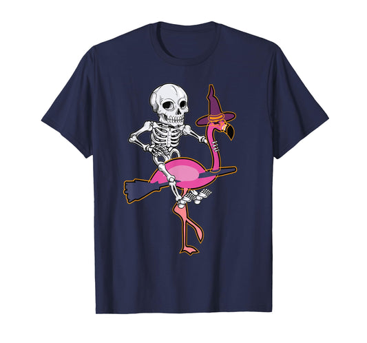 Skeleton Riding Flamingo Funny Halloween Pumpkin Boys T-Shirt