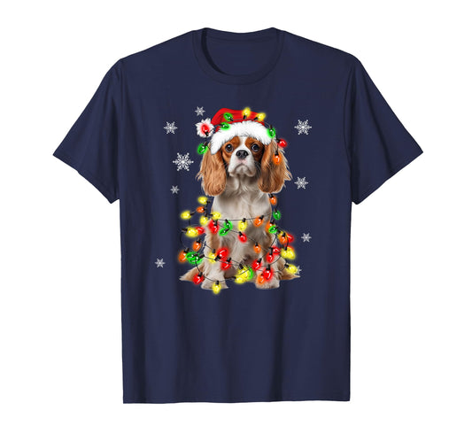Cavalier King Charles Spaniel Dog Christmas Lights Pajama T-Shirt for Men Women Kids