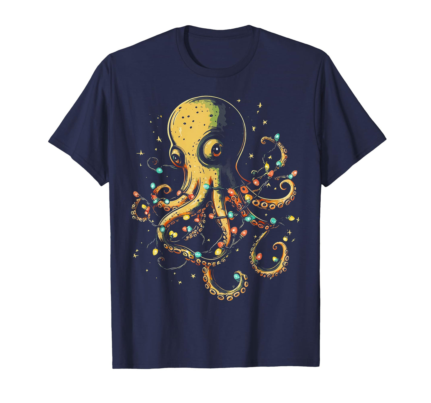 Christmas Lights Sea Octopus Marine Biology Ocean Animal T-Shirt