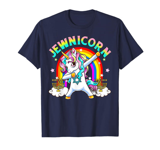 Jewnicorn Funny Cute Hanukkah Jewish Rainbow Unicorn Menorah T-Shirt