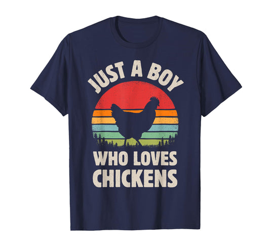 Chicken Just A Boy Who Loves Retro Farm Animal Farmer Sunset T-Shirt