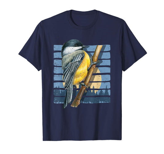 Retro Bird Watcher Chickadee Nature Forest Moon Birds T-Shirt