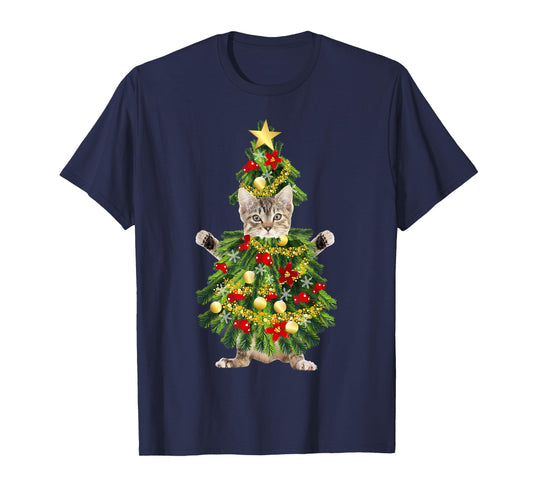 Funny Xmas Holiday Cat Christmas Tree for Cat Kitten Lovers T-Shirt for Men Women