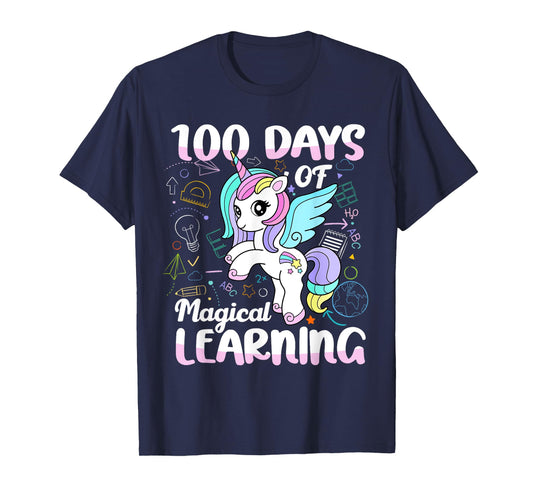 100 Days of Magical Learning Unicorn 100th Day School Girls T-Shirt