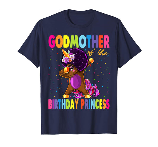Dabbing Unicorn Afro GodMother of the Birthday Princess T-Shirt