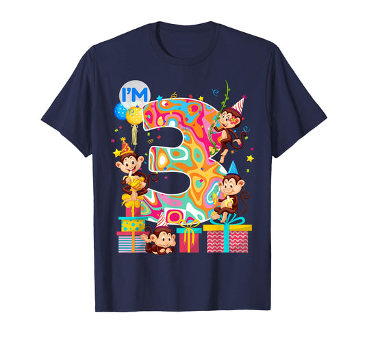 3rd B-Day Monkey Birthday Zoo Animal 3 Year Old Funny T-Shirt