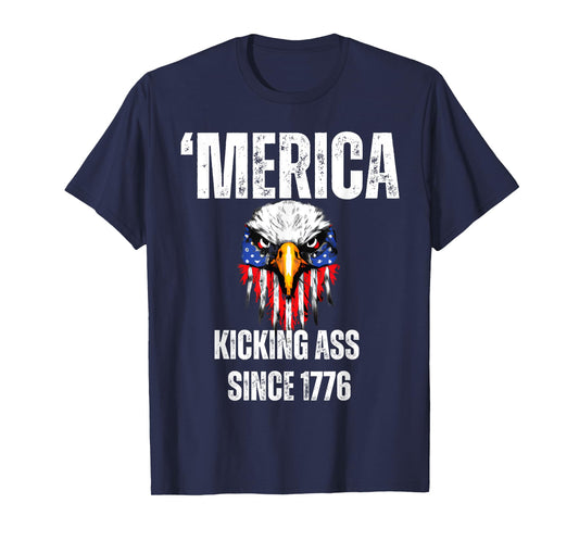 4th July Merica Kicking Ass Since 1776 Eagle Distressed T-Shirt