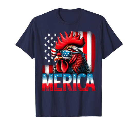 Patriotic Chicken USA Flag Merica Chicken 4th of July Women Kids Men T-Shirt