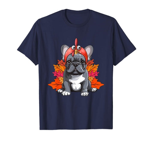 Turkey French Bulldog Fall Autumn Leaf Funny Thanksgiving T-Shirt