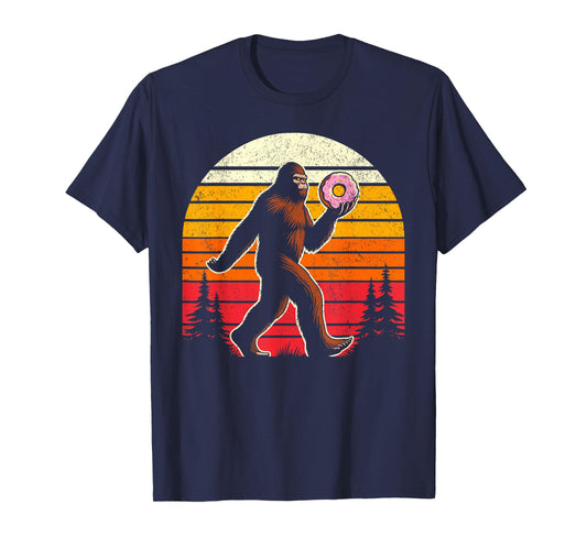 Donut bigfoot funny sasquatch holding donuts retro vintage T-Shirt