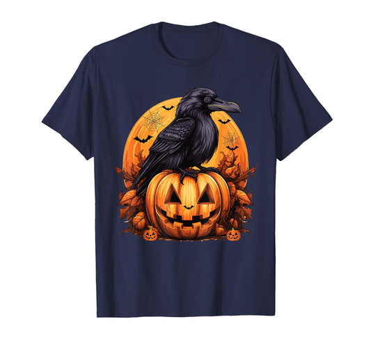 Crow Bird on Pumpkin Crow and Jack o lantern Halloween Party T-Shirt