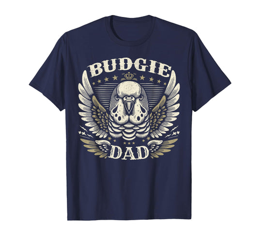 Budgie Dad Biker Wings Motorcycle Lover Cool Parakeet Retro T-Shirt