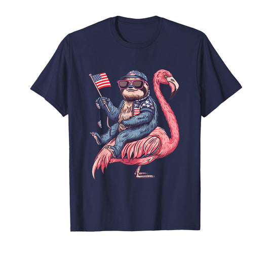 4th Of July Sloth Flamingo American Flag USA Fourth Of July T-Shirt