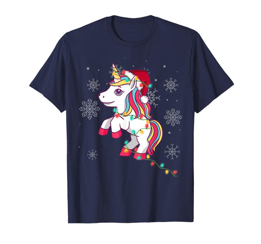 Cute Unicorn Christmas Lights for Girls and Women Christmas T-Shirt