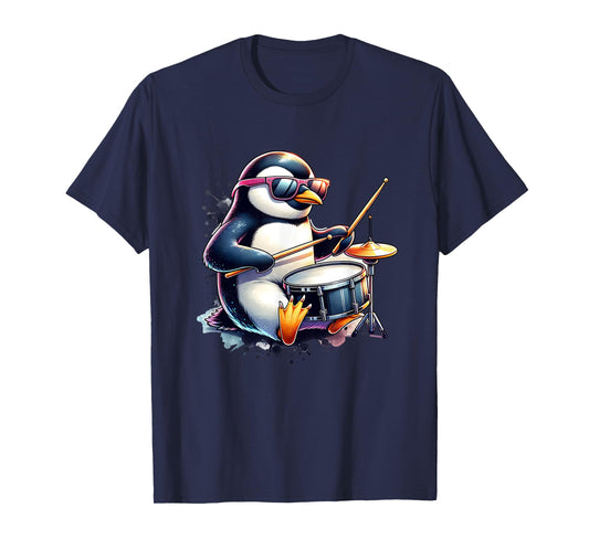 Penguin Drummer Music Rock Band With Drumsticks Playing T-Shirt
