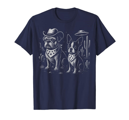 French Bulldog Cowboy Hat Boston Terrier UFO Vintage Western T-Shirt