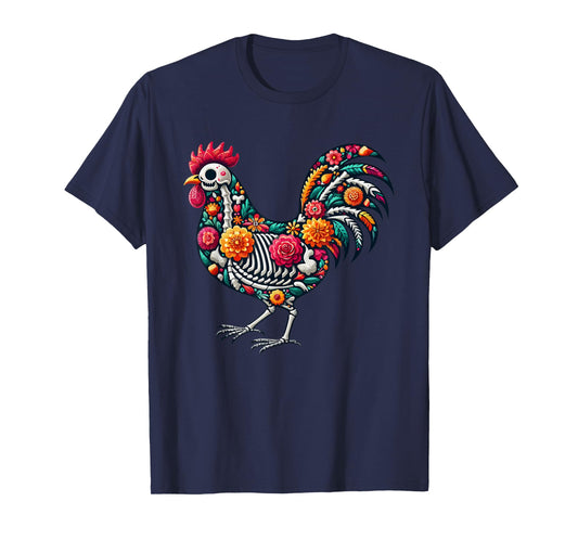 Floral Skeleton Chicken Mexican Dia De Los Muertos Halloween T-Shirt