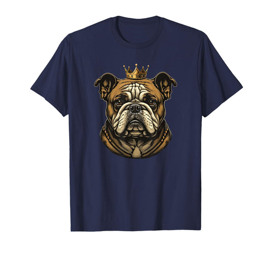 Funny Bulldog Dog With Golden Crown T-Shirt for Men Women Girls Kids
