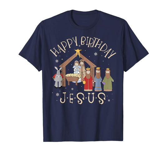 Merry Christmas Tee Unisex-Christian Family Group Children Nativity Happy Birthday Jesus Christmas Nativity Christian T-Shirt Black Small Crew Neck Short Sleeve Cotton Blend T-Shirt