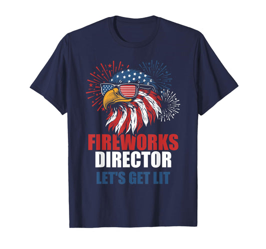 Funny 4th of July Fireworks Lets Get Lit Eagle American Flag T-Shirt