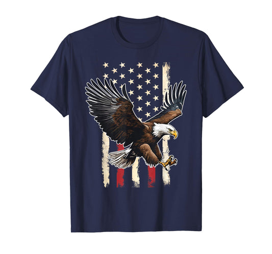 Vintage Bald Eagle American flag 4th Of July Boys Patriotic T-Shirt