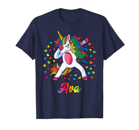 Ava Dabbing Unicorn Rainbow Personalized Name Custom T-Shirt