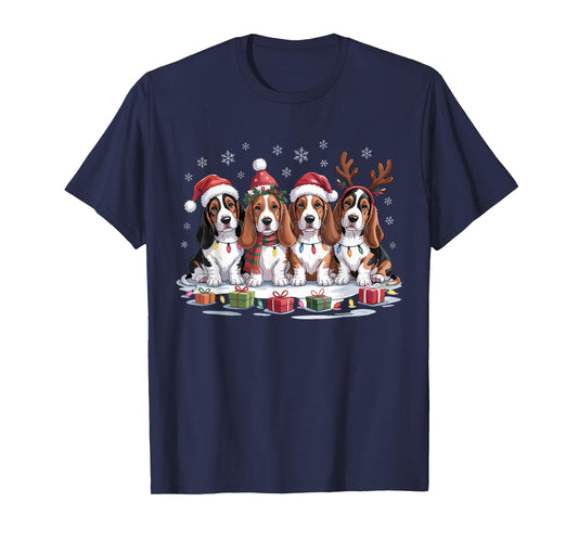Cute Basset Hound Christmas Puppies Dog Lovers Funny Holiday T-Shirt