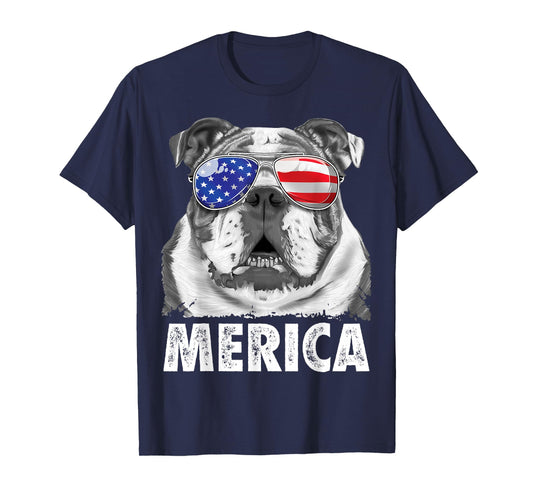 English Bulldog 4th of July Merica Men Women USA Flag Retro T-Shirt