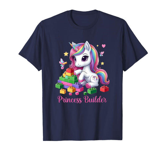 Princess Builder Unicorn for Girls – Building Blocks Bricks T-Shirt