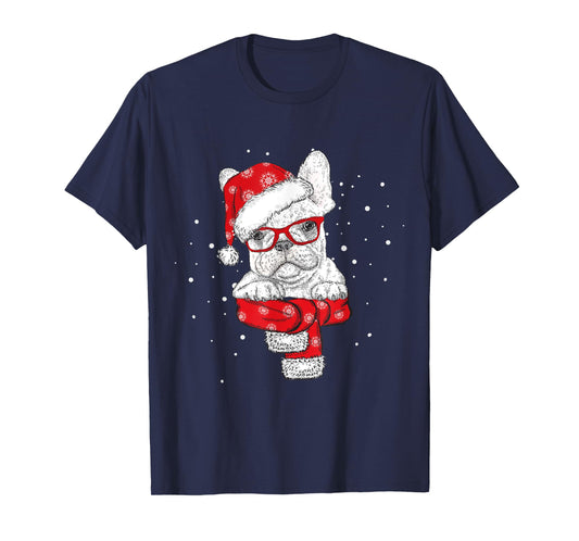 Christmas Santa Dog Lover Frenchie French Bulldog Pajamas T-Shirt for Men Women Kids