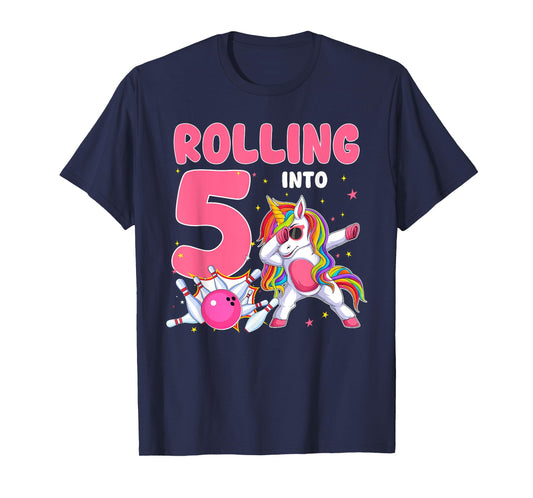 Rolling Into 5 5th Birthday Unicorn Bowling 5 Year Old T-Shirt